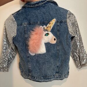 Sweet unicorn denim jacket w sequins sleeves